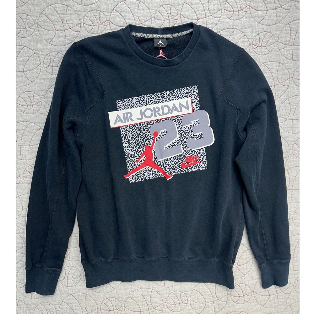 Jordan Sweatshirt Black Retro 3 Cement Elephant Print / Mens Large
